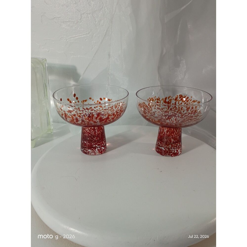 Pier 1 Red Confetti Accent Margarita or Cocktail Glass Set of 2